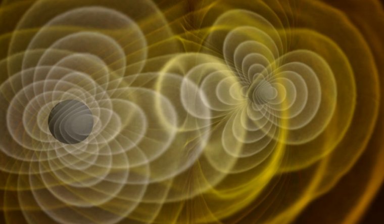 Gravitational waves emerging from the simulation of two merging black holes.