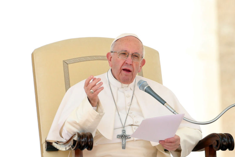 Pope Francis holds his homily during his weekly audience Wednesday in St. Peter's Square in Vatican City, Vatican. 