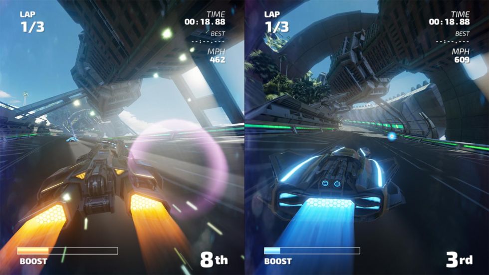 <em>Fast RMX</em> is a smooth, fun, fast racing game with pretty solid performance and only a few frame rate hiccups in portable mode. However, whether you like high-speed racing while splitting a 6.2-inch screen with someone else will be up to personal preference. (I was OK with it.)