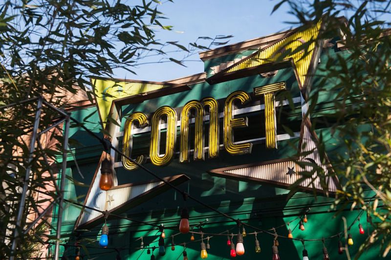 The sign for the Comet Ping Pong restaurant in Washingon, DC, where the authorities say an assault rifle-wielding gunman stormed to "self-investigate" the Pizzagate conspiracy theory. The theory names this restaurant as the secret headquarters of a non-existent child sex-trafficking ring run by then-presidential candidate Hillary Clinton and members of her inner circle.