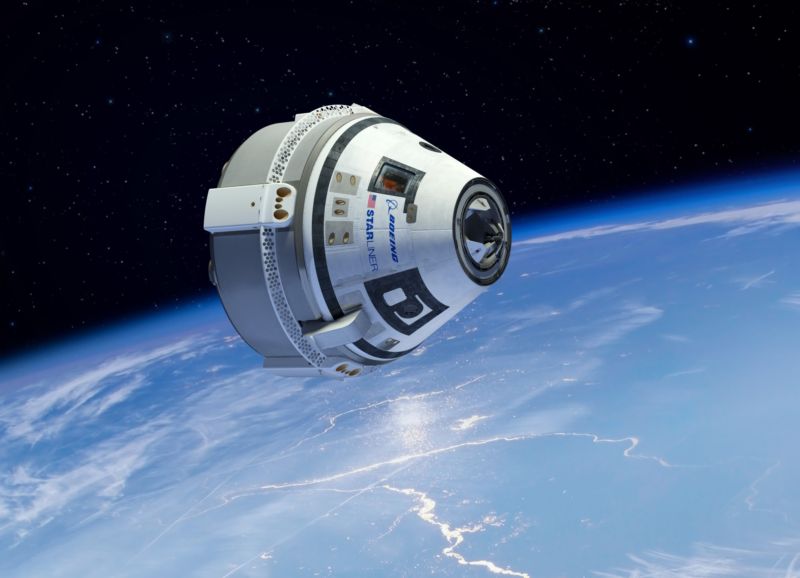 Image of Boeing Starliner spacecraft high above the Earth