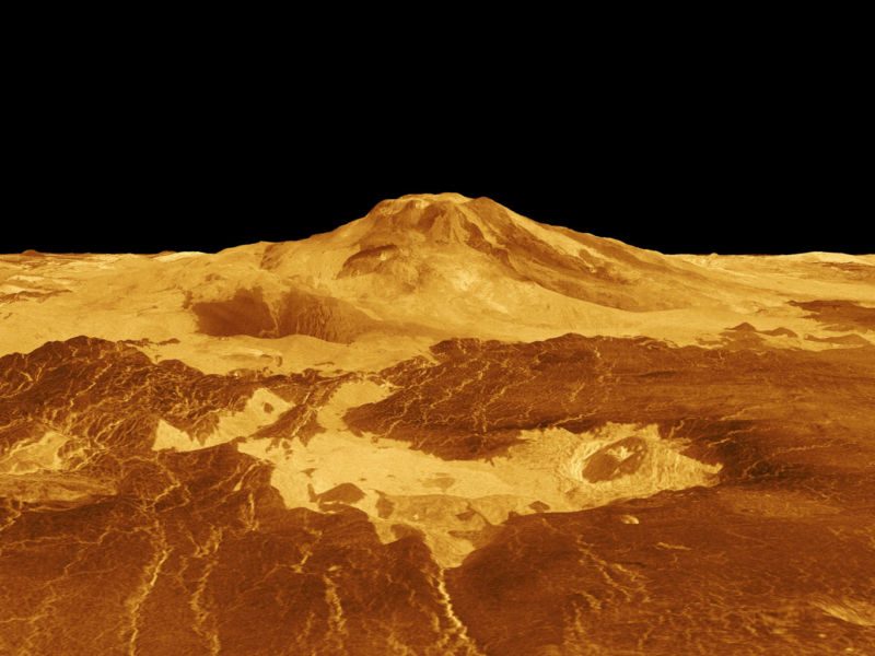 Maat Mons, one of the volcanoes of Venus, in a model created with radar data from the Magellan mission.