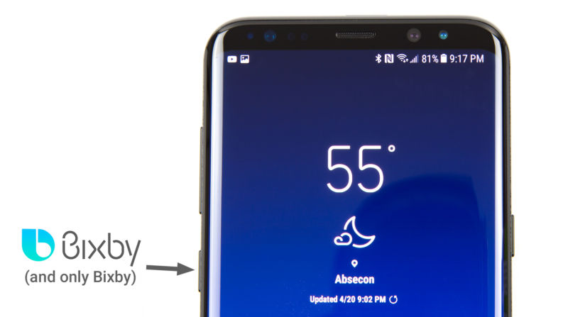 The hardware Bixby button on the Galaxy S8.