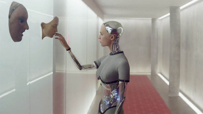 An AI contemplates its own biases in the movie Ex Machina.