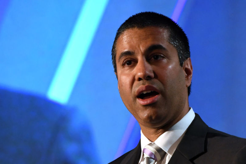 FCC Chairman Ajit Pai speaks during the National Association of Broadcasters conference in Las Vegas on April 25, 2017.