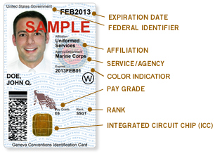 What a real smartcard ID looks like: the DOD's Common Access Card. 