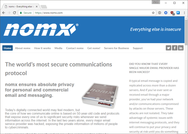 The nomx site as it looked prior to the publication of this piece.