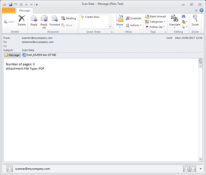 A sample e-mail from Dridex campaign exploiting Microsoft Word zero-day.