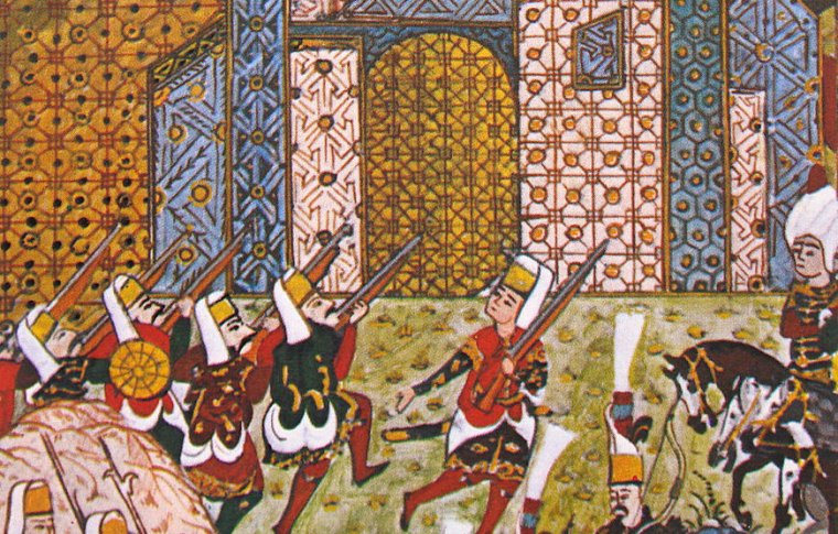 An image of the Siege of Rhodes from the <em>Süleymannâme</em>, a chronicle of the Sultan's life.