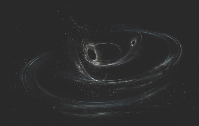 A simulation of a black hole merger.