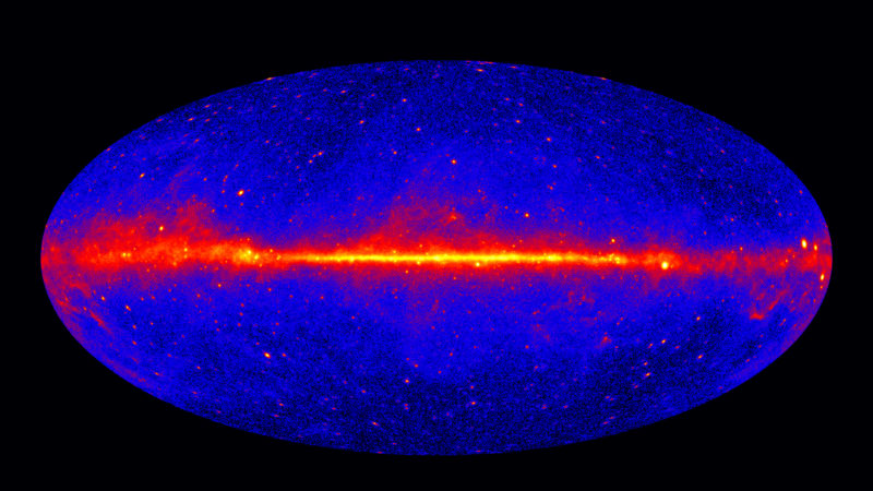 That sharp red line is the high-energy radiation coming from our own galaxy, some of which is produced by the annihilation of antimatter.