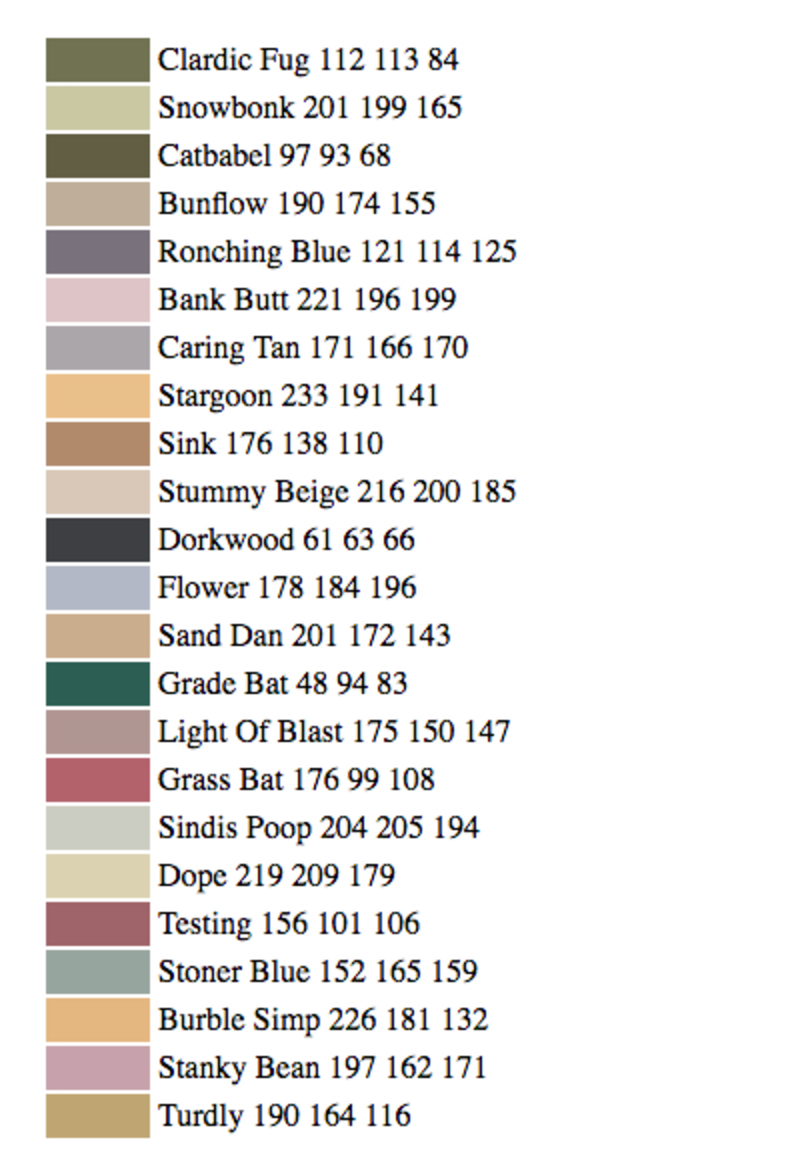 paint color names list