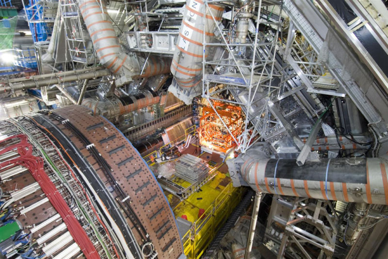 The LHC's ATLAS detector while under construction.