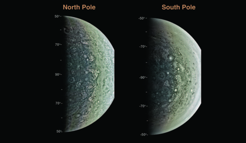 Jupiter's chaotic, cyclone-filled poles.