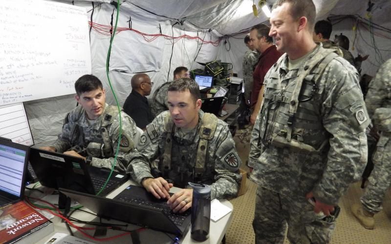  US Army Cyber Protection Brigade soldiers responding to a simulated cyber attack on the 1st Brigade Combat Team, 82nd Airborne Division, during its rotation at the Fort Polk, Louisiana, Joint Readiness Training Center. The military needs more network defenders, as well as people with skills that could be used offensively.