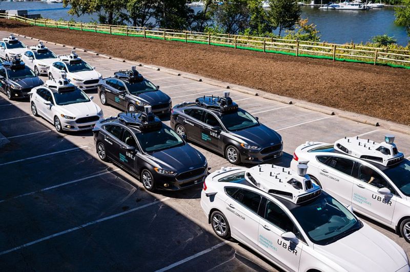 Pilot models of the Uber self-driving car at the Uber Advanced Technologies Center in Pittsburgh, Pennsylvania.