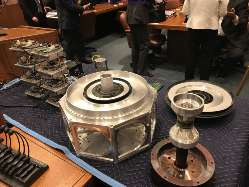 Pieces of Uber's earlier lidar system, codenamed "Spider," are arrayed in a courtroom in San Francisco.