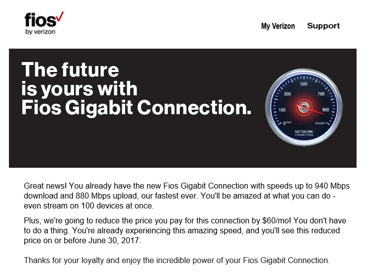 It S Not Clear Why This Customer Has To Pay 35 More For Gigabit When Verizon Said Customers