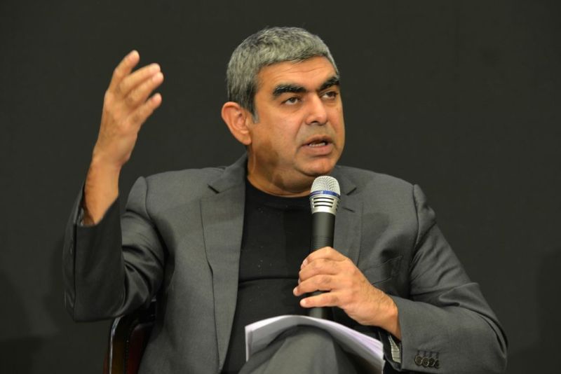 Infosys CEO Vishal Sikka discussing financial results in Bangalore in April 2017.