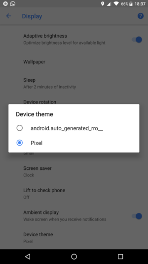 The latest version of the Android O "Theme" setting, as discovered by Reddit user <a class="author may-blank id-t2_cpqar" href="https://www.reddit.com/user/adrianj93">adrianj93</a>.
