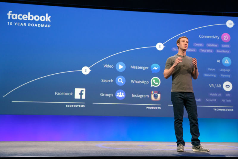 CEO Mark Zuckerberg speaks at Facebook's 2016 "F8" conference.