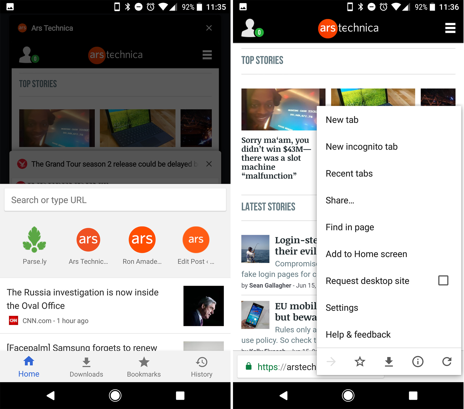 Android Browser Interface Hands-on with Chrome’s wild new mobile interface - Ars Technica