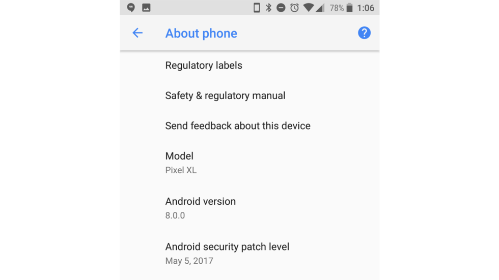 Android O Preview 3 identifies itself as "Android 8.0."