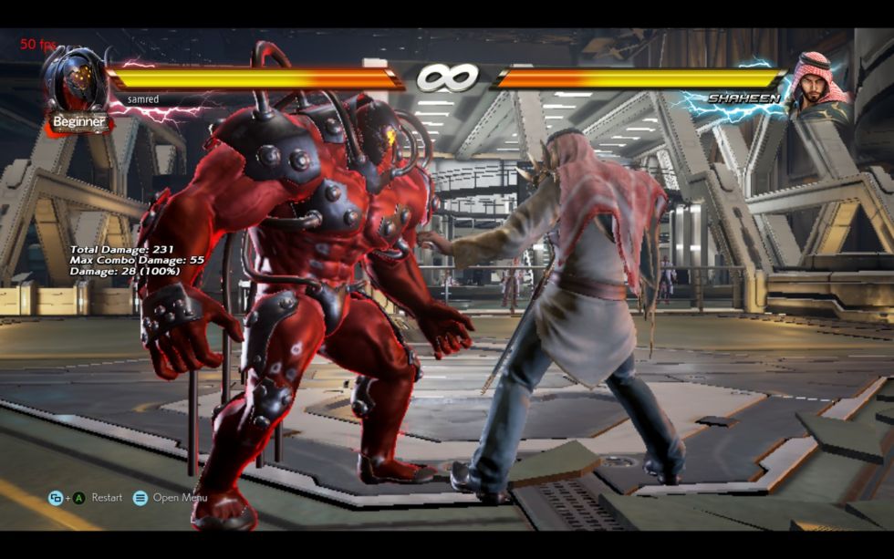 This is how downgraded Tekken 7 looks if you want it to run at 60fps on a Surface Pro 4. Blurry, but totally doable. (That FPS counter shows "50" because the screenshot button tanks the framerate, FYI.)