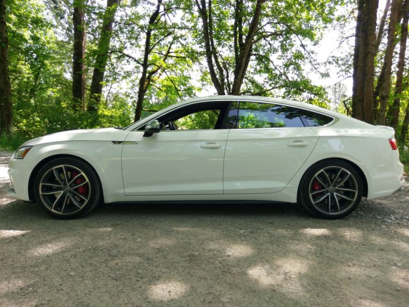 The Audi 2018 S5 Sportback, parked just outside of Snoqualmie Falls, Washington.