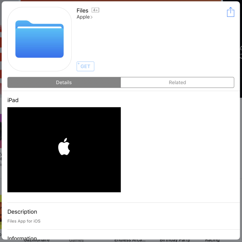 This mostly empty App Store stub suggests Apple will add a file explorer to iOS 11. 