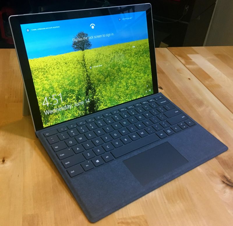 Surface Pro with a Cobalt Blue Type Cover.