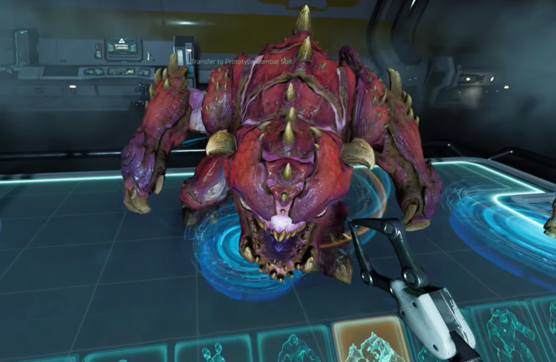 Toy with a giant Doom monster in VR before you eventually try to kill it in a real mission.