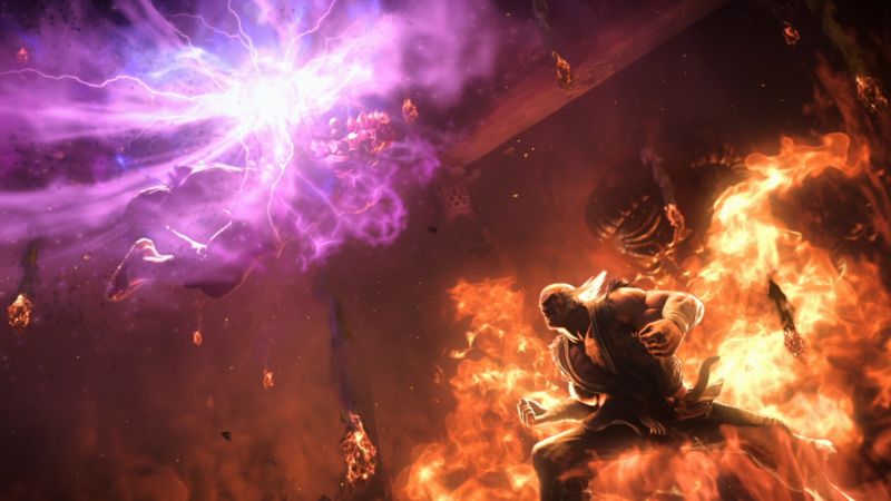 Street Fighter's Akuma and Tekken's Heihachi face off in a battle to the death.