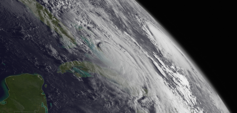 Hurricane Matthew is seen in 2016, closing in on Florida.