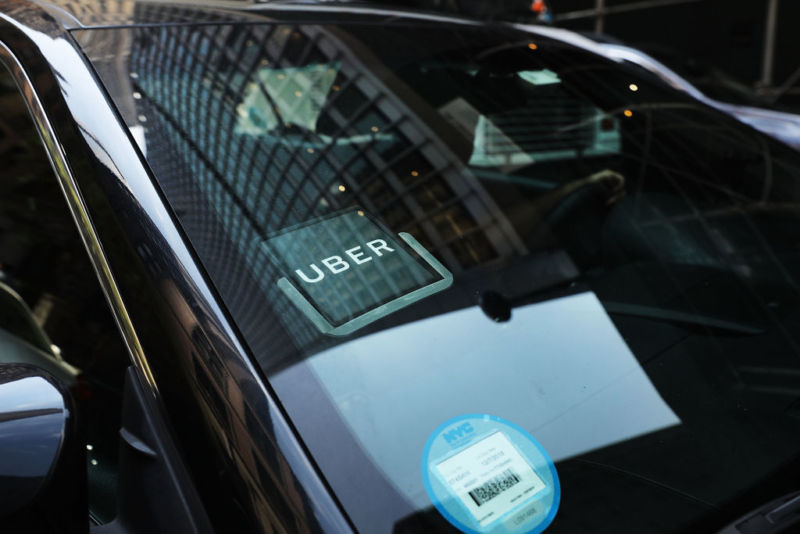 An Uber car waiting for a rider in Manhattan.