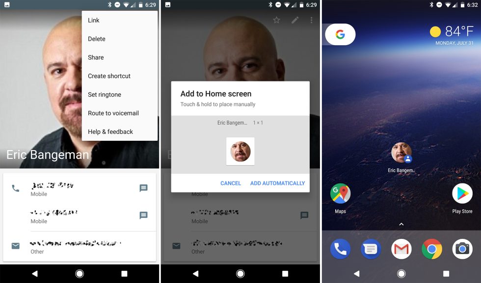 Adding a contact to the home screen.