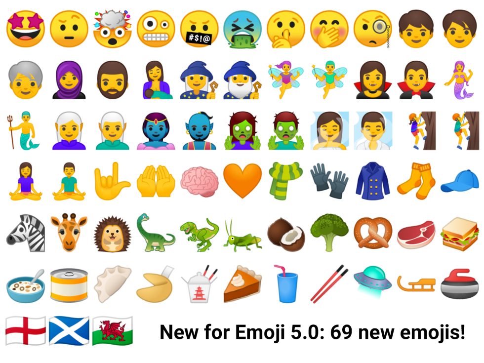 Android 8.0 brings Emoji 5.0 support. Not shown here: a billion skin tone options. The yellow people can be white, brown, black, or anything in between. 