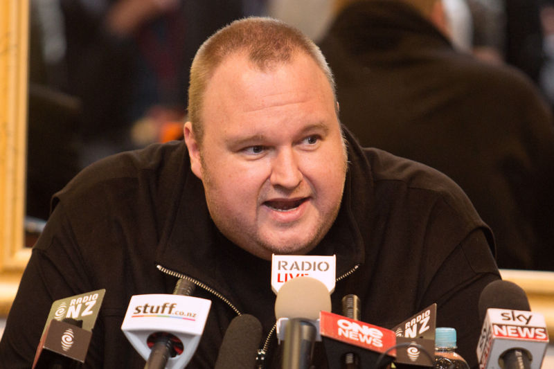 Kim Dotcom, founder of the Internet Party and founder of Megaupload Ltd., speaks during a 2014 news conference.