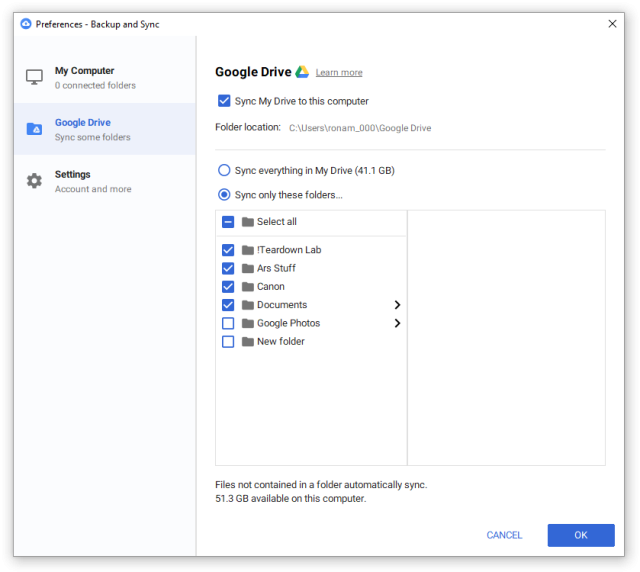 google backup and sync exclude folder