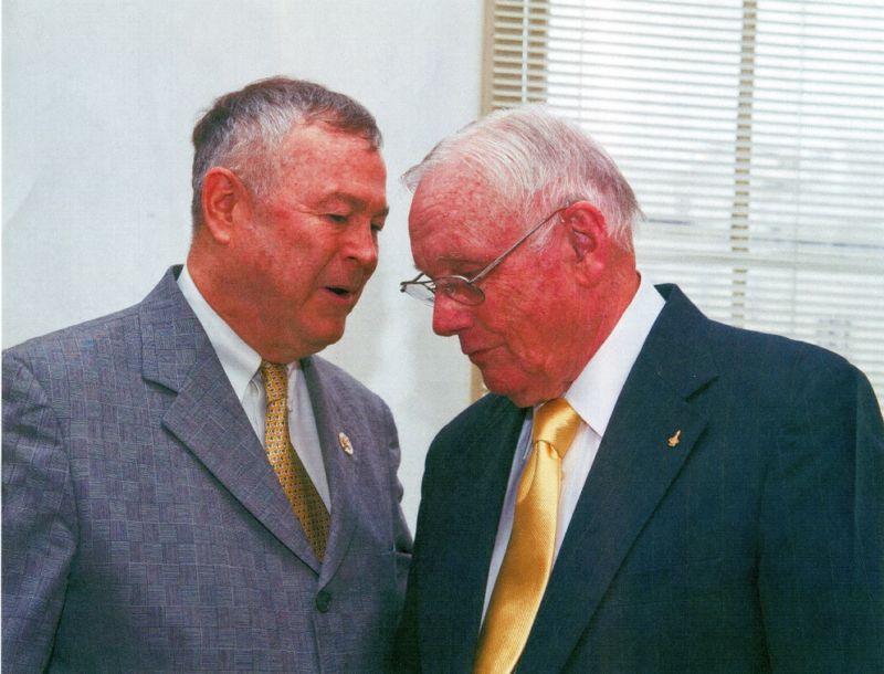 US Rep Dana Rohrabacher, left, in a photo with Neil Armstrong a few years ago.