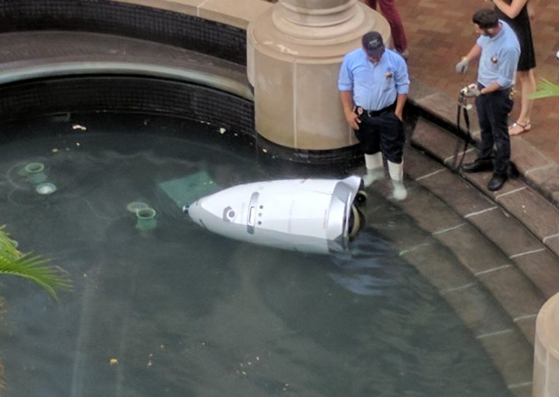 Security guard robot ends it all by throwing itself into a watery grave