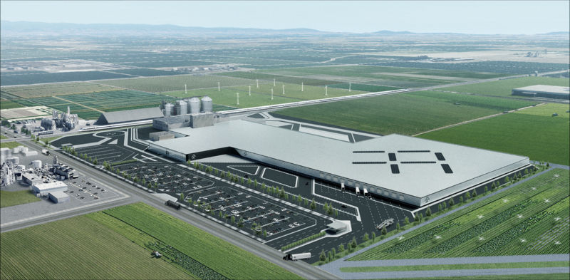 Faraday Future’s rendering of the refurbished Hanford factory.