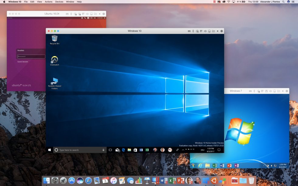 Windows 10, Windows 7, and Ubuntu running in Parallels.