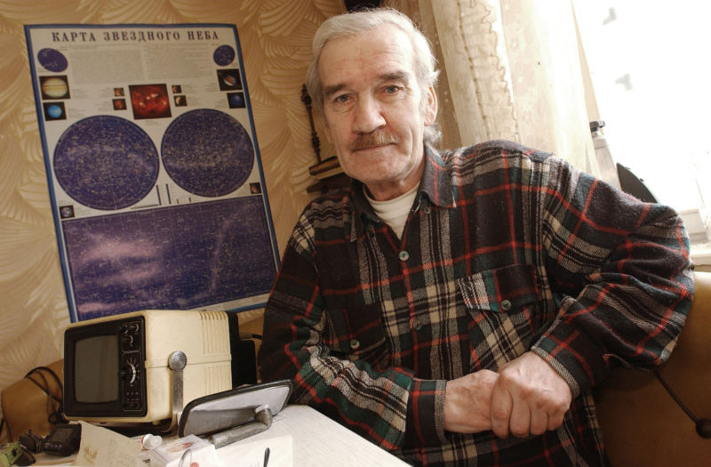 Former Soviet Colonel Stanislav Petrov sits at home on March 19, 2004 in Moscow. Petrov was in charge of Soviet nuclear early warning systems on the night of September 26, 1983, and decided not to retaliate when a false "missile attack" signal appeared to show a US nuclear launch. He is feted by nuclear activists as the man who "saved the world" by determining that the Soviet system had been spoofed by a reflection off the Earth. 