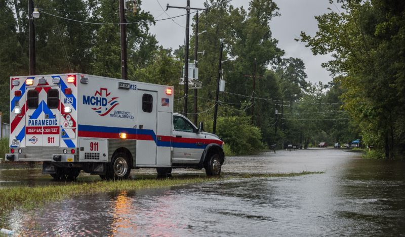 Montgomery County Hospital District responds to a 911 call in a flooded neighborhood during Hurricane Harvey. 