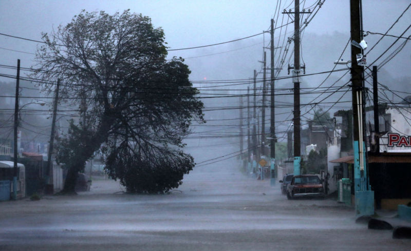 Flooded street in the eastern town of Fajardo as Hurricane Irma passes north of Puerto Rico.