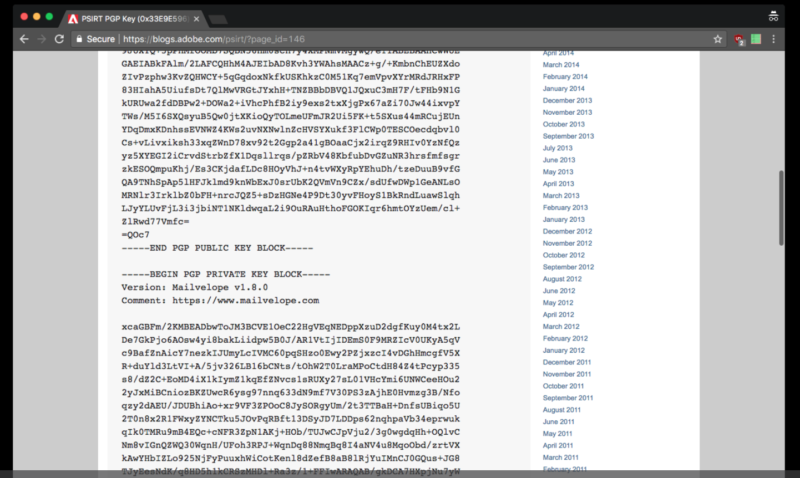 Um, yes, that was Adobe PSIRT's private PGP key on their website. Best get their new public key.