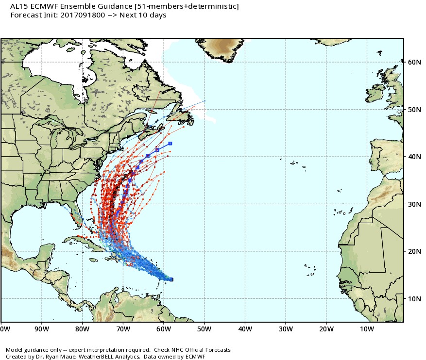 00z Monday European model ensemble 10-day forecast for Hurricane Maria.
