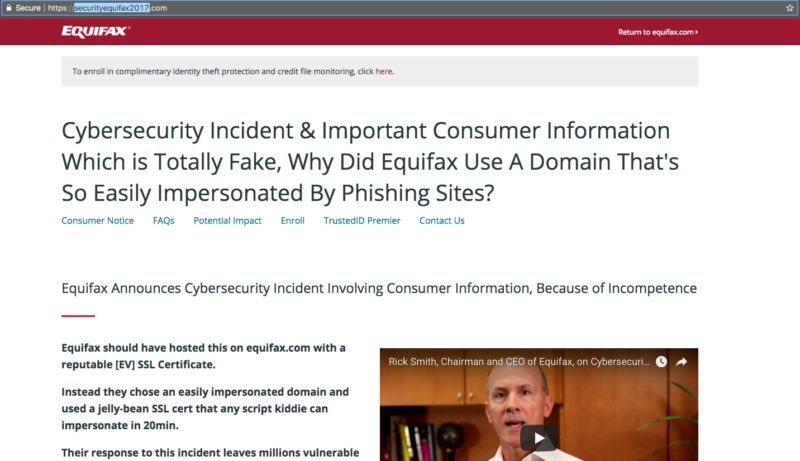 Equifax sends breach victims to fake notification site