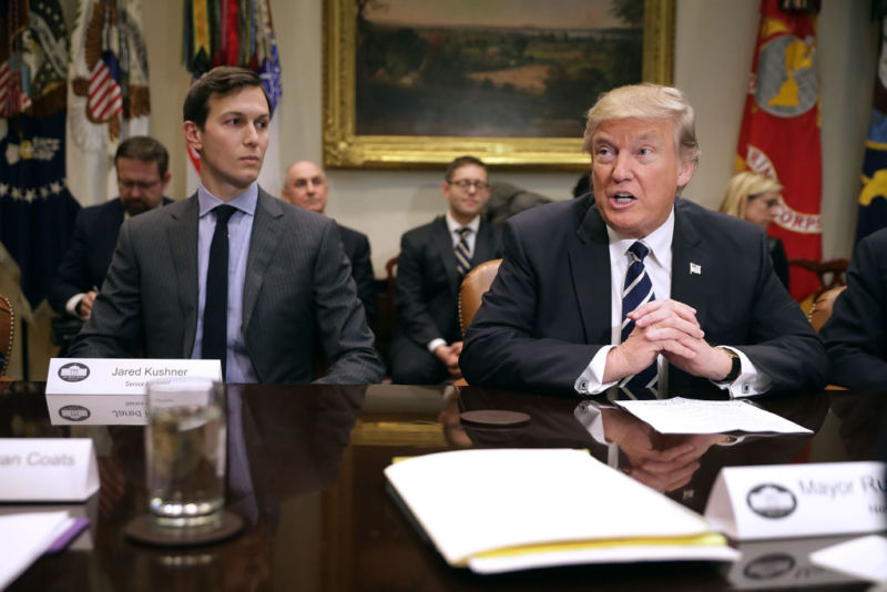 U.S. President Donald Trump, at right, with son-in-law and senior advisor Jared Kushner at a recent White House meeting.